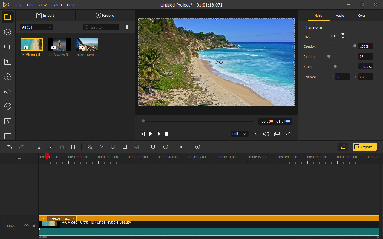 añadir un fotograma congelado