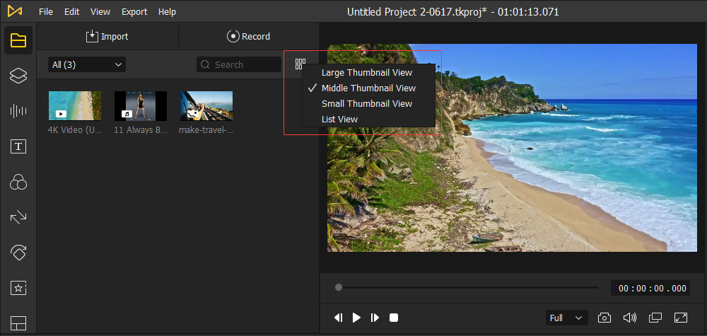 cambiar la vista de los medios