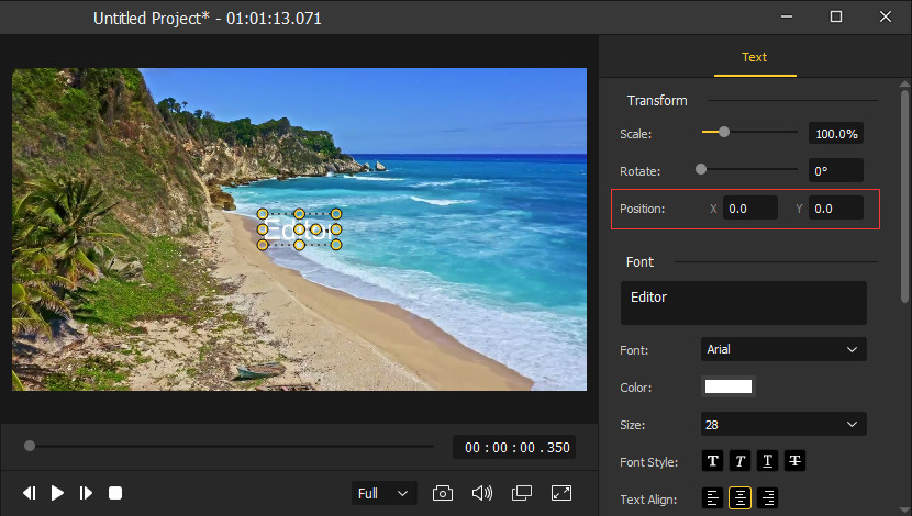 cambiar la posición del text