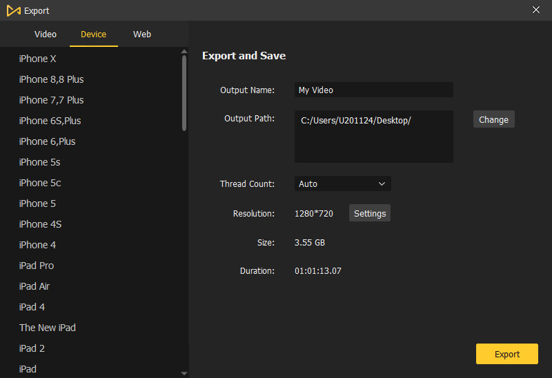 exportar video a dispositivo