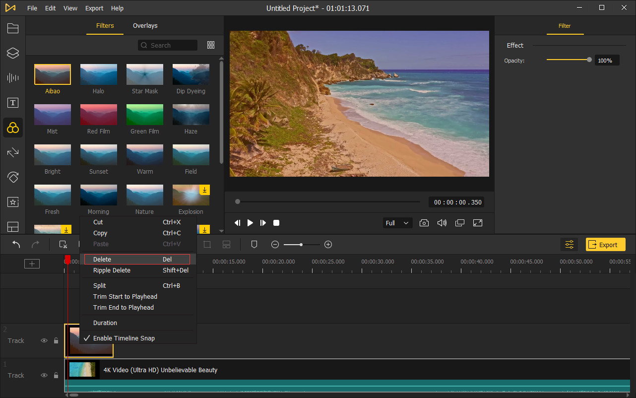 eliminar filtro o superposición