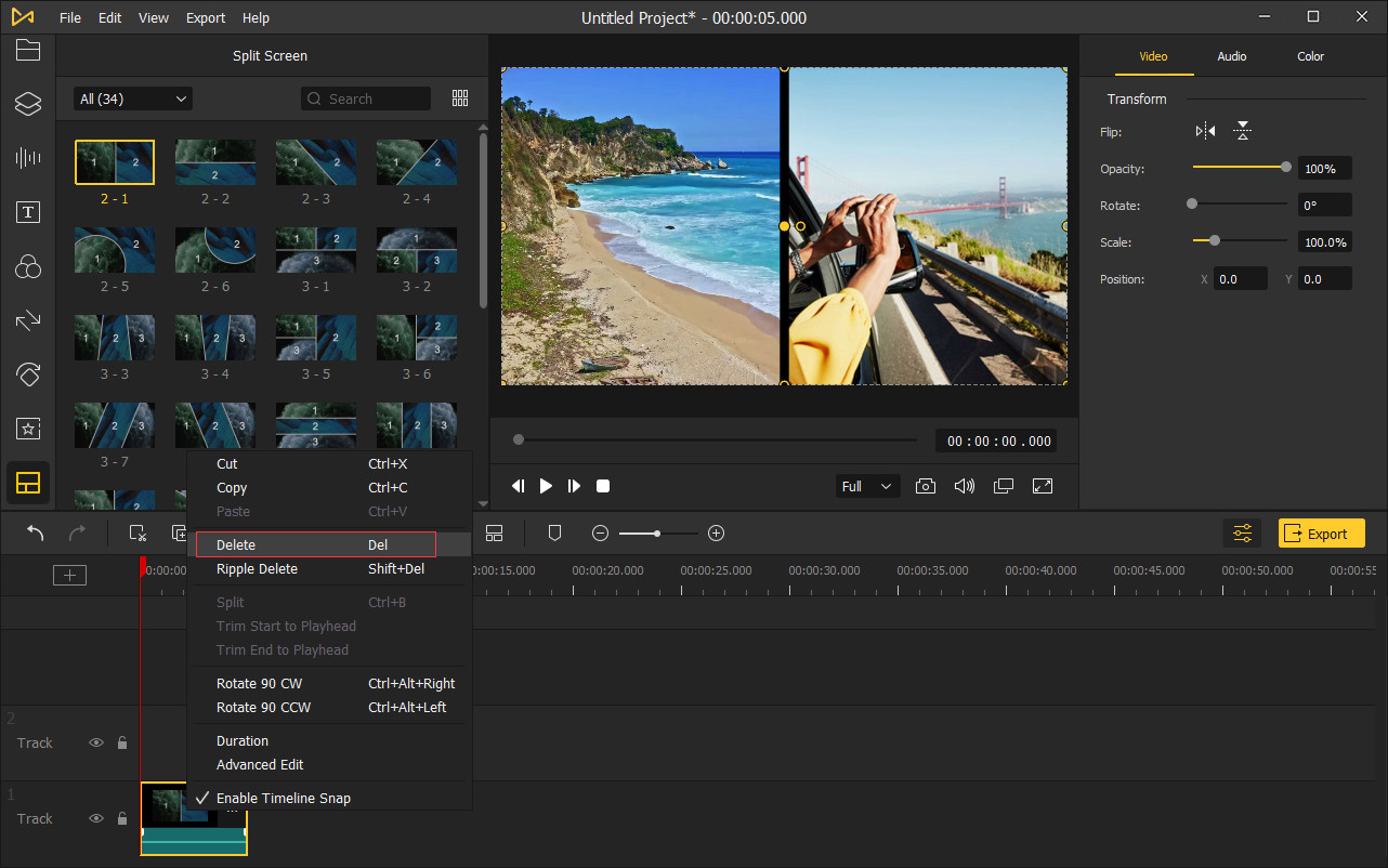 eliminar pantalla dividida