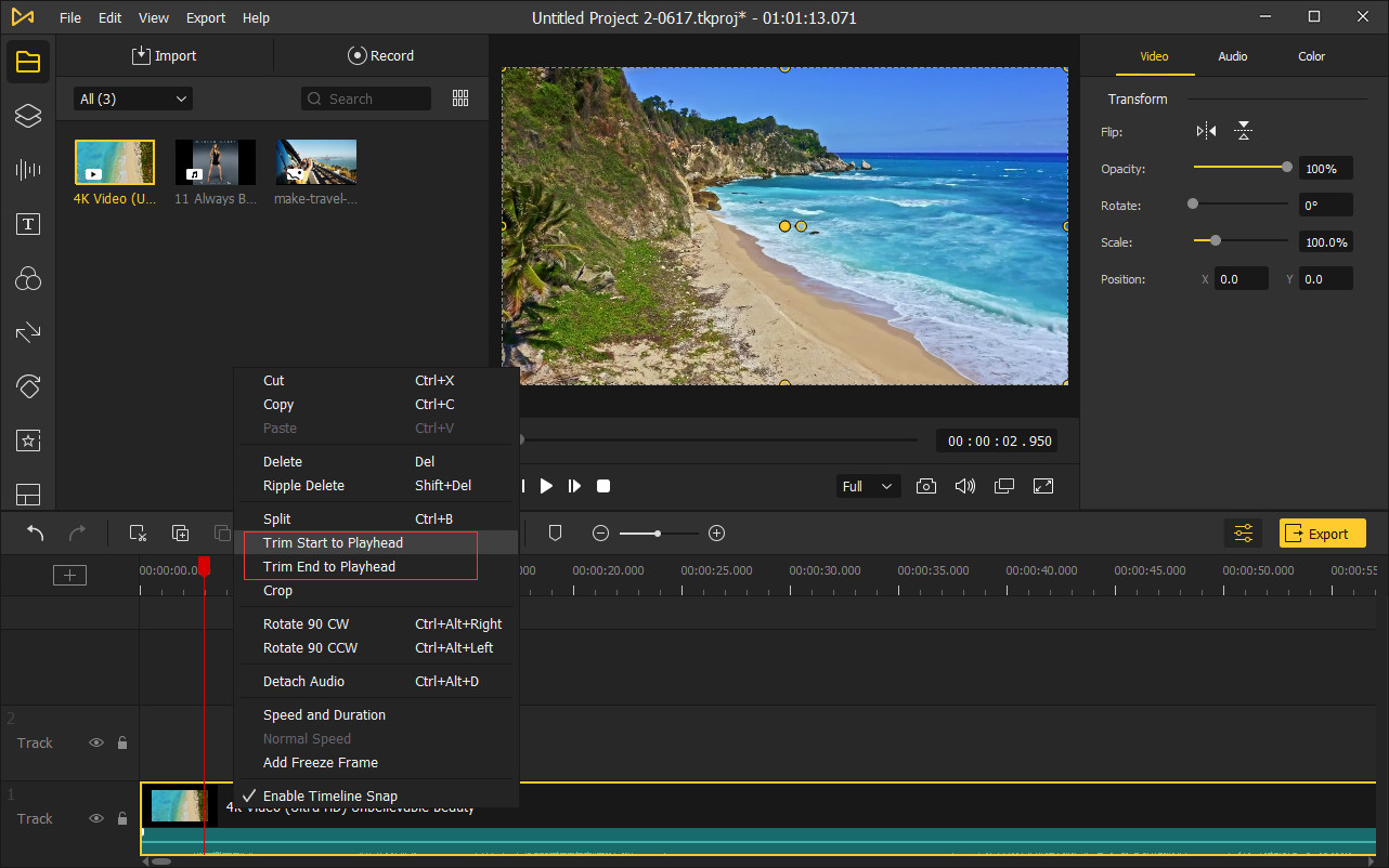 recortar el inicio o el final del cabezal de reproducción