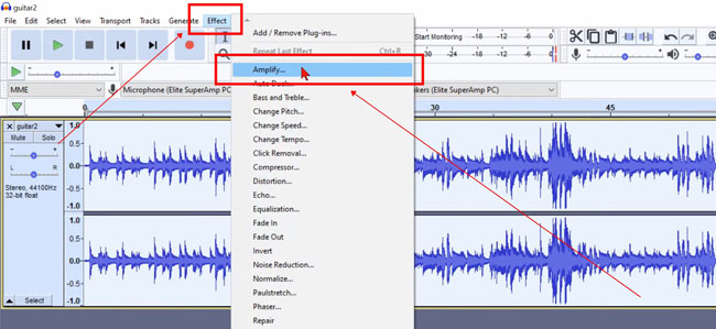 amplificar el volumen del archivo mp3 en audacity