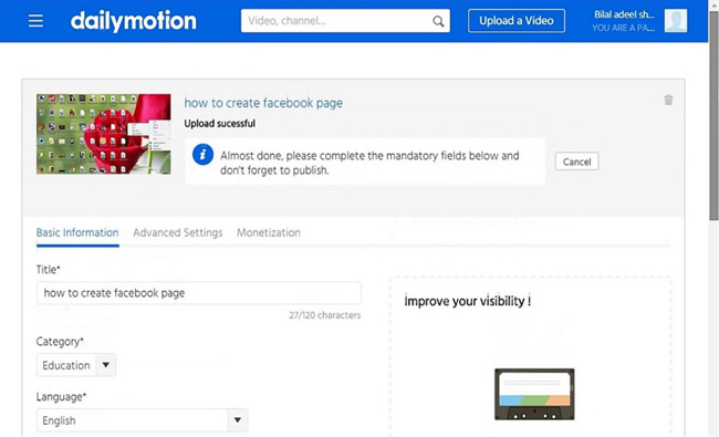 cómo subir videos en dailymotion