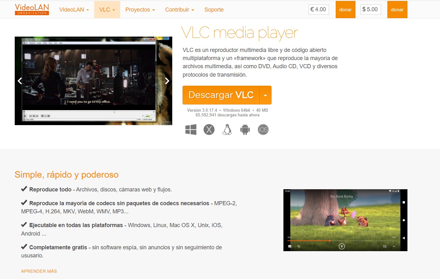 sitio web oficial de vlc media player