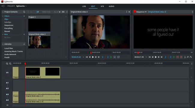 interfaz de lightworks editor de video