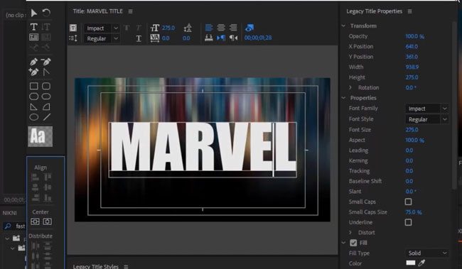 añadir texto a la intro de marvel en premiere pro