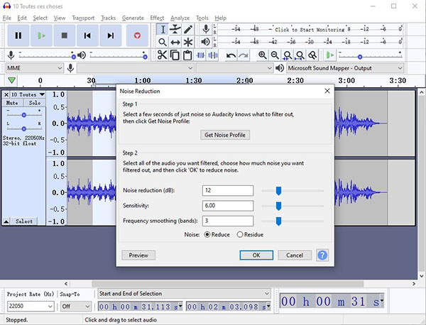 eliminar ruido de fondo de video con audacity