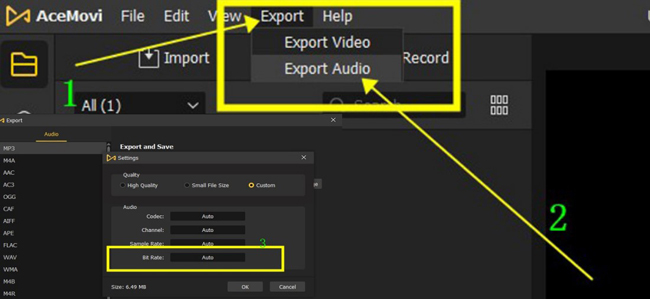 exportar pista de audio con acemovi